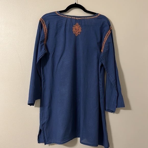 Madison Mathews Navy Tunic with Orange Embroidery Size Large - Picture 2 of 9